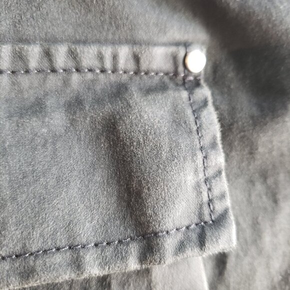 Olive Green Waxed Denim Jean Belted Utility Mini Skirt with Pockets - Picture 9 of 10